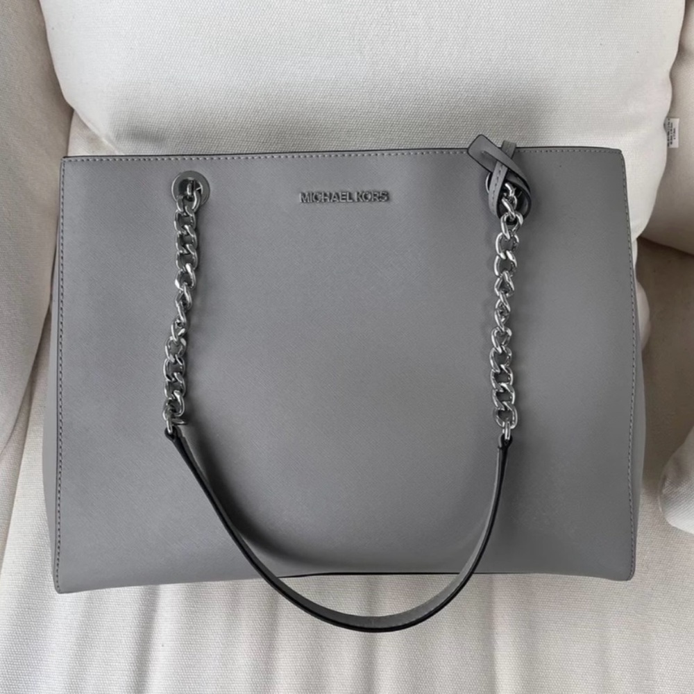 Michael Kors Gray Structured Tote with Chain Straps
